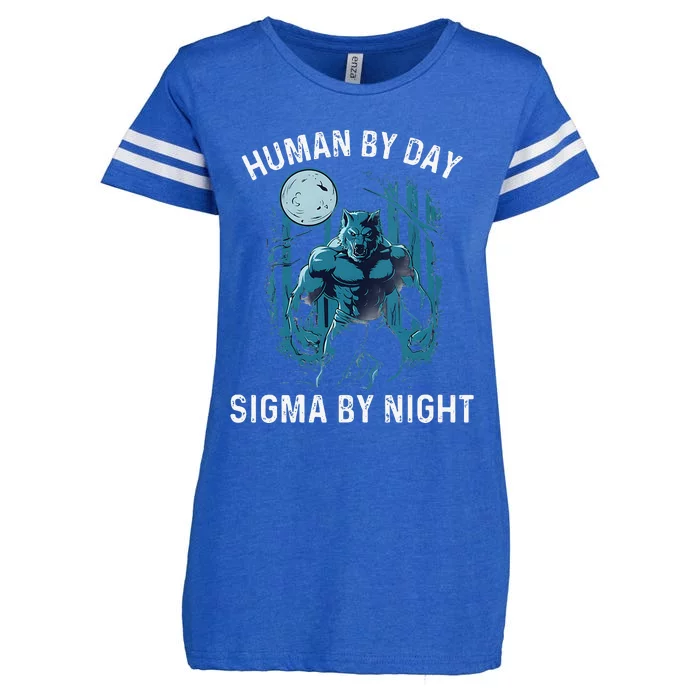 Human By Day Sigma By Night Werewolf Top Lone Alpha Wolf Enza Ladies Jersey Football T-Shirt