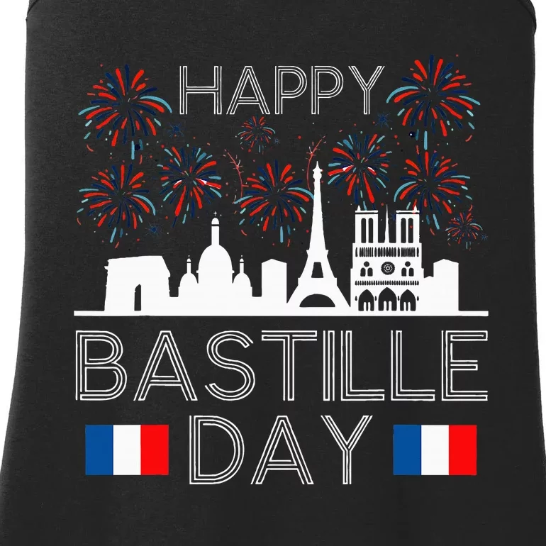 Happy Bastille Day France Paris French Flag Fireworks Ladies Essential Tank