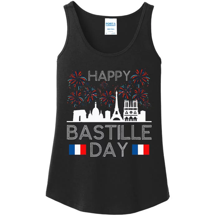 Happy Bastille Day France Paris French Flag Fireworks Ladies Essential Tank