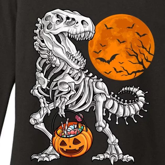 Halloween Boy Dinosaur Skeleton T Rex Scary Pumpkin Moon Womens CVC Long Sleeve Shirt