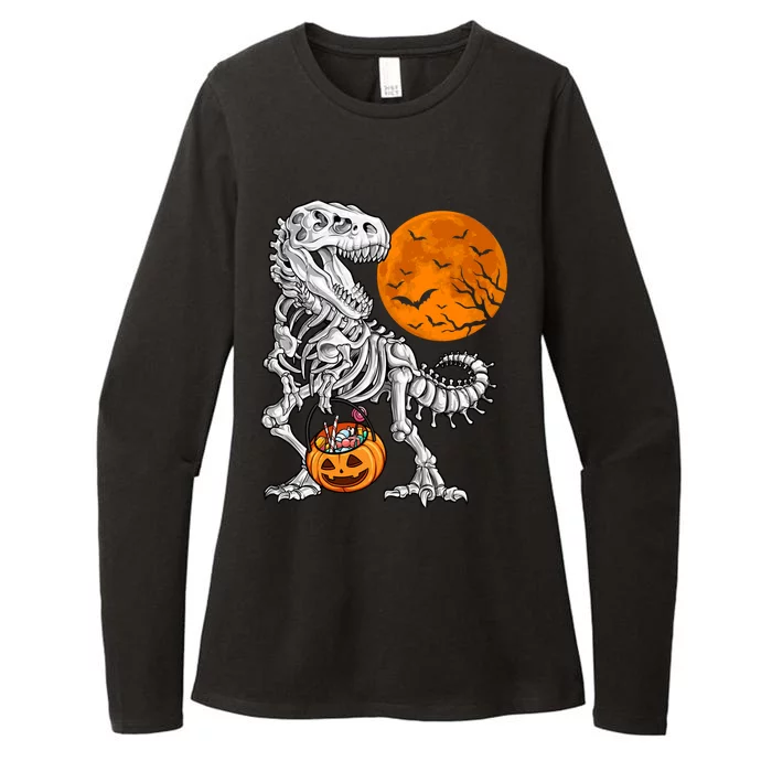 Halloween Boy Dinosaur Skeleton T Rex Scary Pumpkin Moon Womens CVC Long Sleeve Shirt