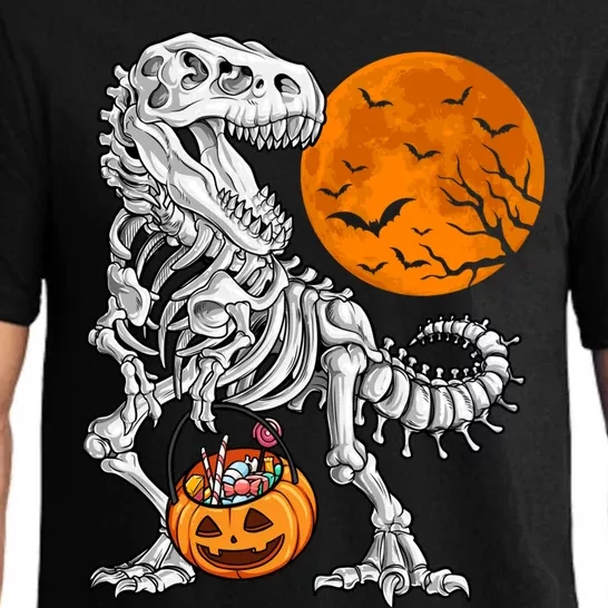 Halloween Boy Dinosaur Skeleton T Rex Scary Pumpkin Moon Pajama Set