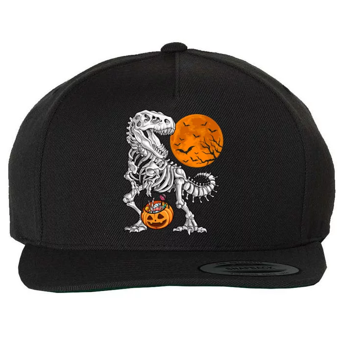 Halloween Boy Dinosaur Skeleton T Rex Scary Pumpkin Moon Wool Snapback Cap