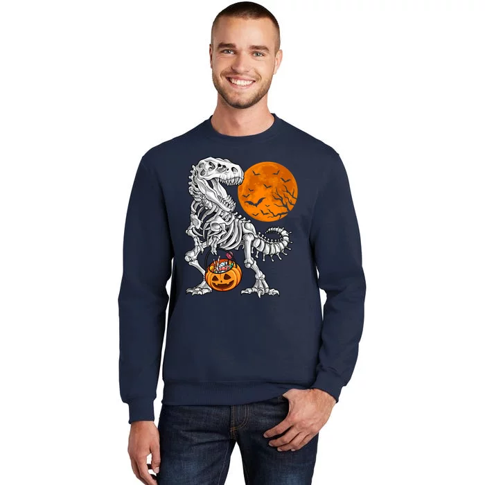 Halloween Boy Dinosaur Skeleton T Rex Scary Pumpkin Moon Sweatshirt