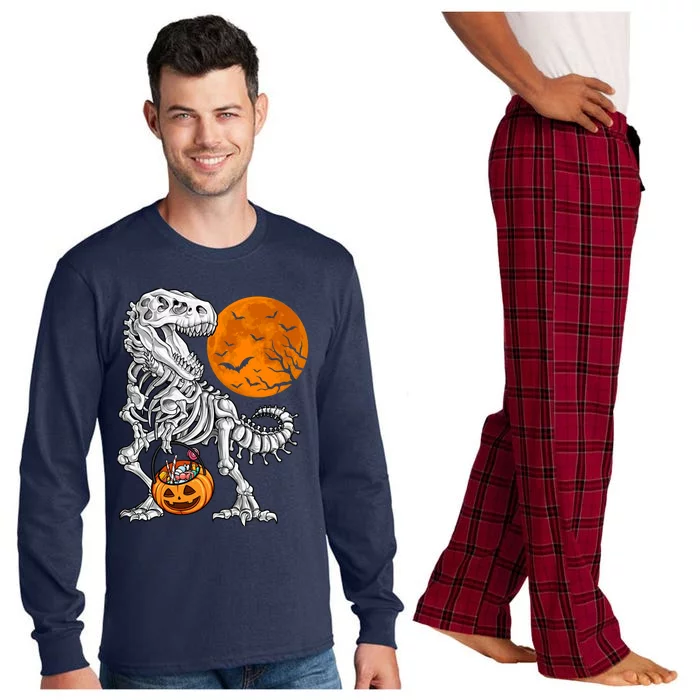 Halloween Boy Dinosaur Skeleton T Rex Scary Pumpkin Moon Long Sleeve Pajama Set