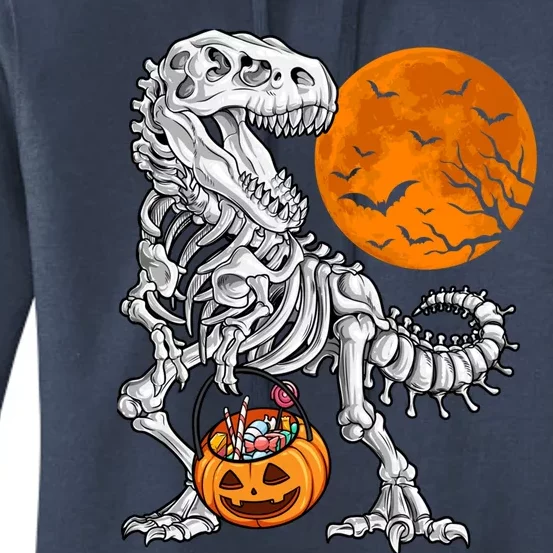 Halloween Boy Dinosaur Skeleton T Rex Scary Pumpkin Moon Women's Pullover Hoodie