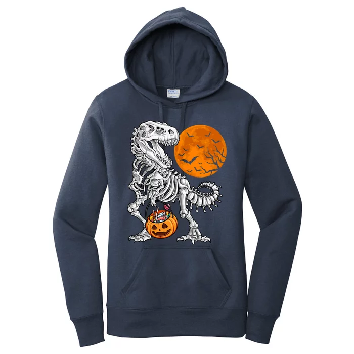 Halloween Boy Dinosaur Skeleton T Rex Scary Pumpkin Moon Women's Pullover Hoodie