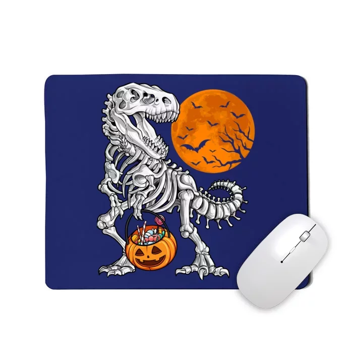 Halloween Boy Dinosaur Skeleton T Rex Scary Pumpkin Moon Mousepad