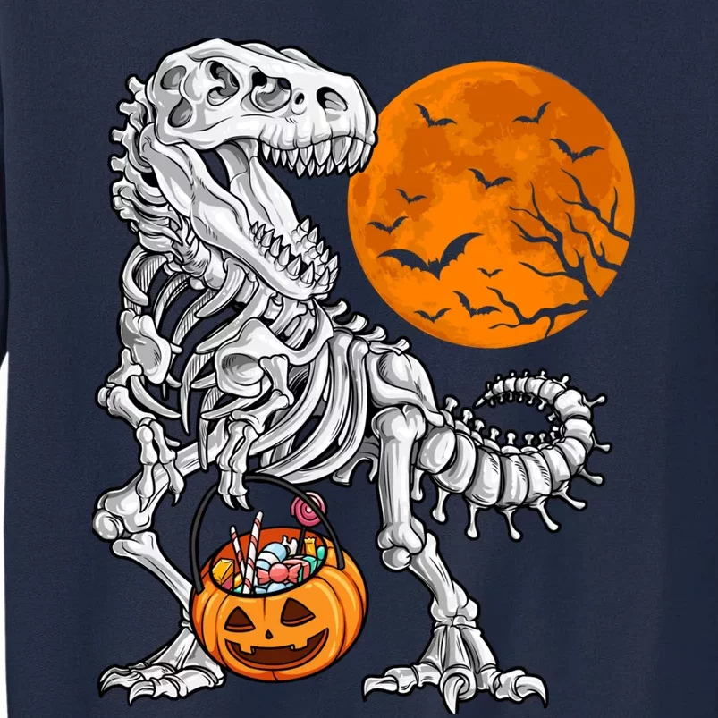 Halloween Boy Dinosaur Skeleton T Rex Scary Pumpkin Moon Tall Sweatshirt