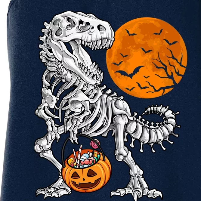 Halloween Boy Dinosaur Skeleton T Rex Scary Pumpkin Moon Women's Racerback Tank