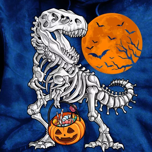 Halloween Boy Dinosaur Skeleton T Rex Scary Pumpkin Moon Tie Dye Hoodie