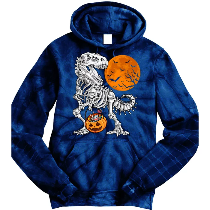 Halloween Boy Dinosaur Skeleton T Rex Scary Pumpkin Moon Tie Dye Hoodie