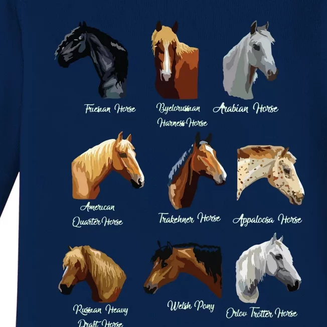 Horse Breeds Equestrian Horseback Riding Gift Baby Long Sleeve Bodysuit