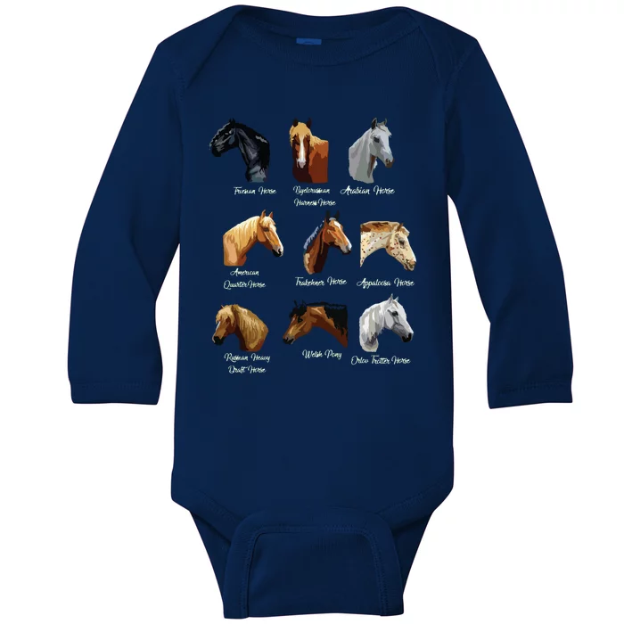 Horse Breeds Equestrian Horseback Riding Gift Baby Long Sleeve Bodysuit