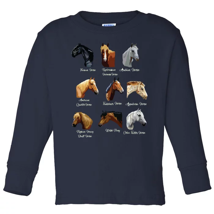 Horse Breeds Equestrian Horseback Riding Gift Toddler Long Sleeve Shirt