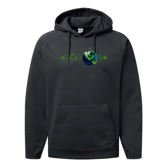 Heart Beat Earth Day Recycle Love Earth Day Anniversary 2024 Performance Fleece Hoodie