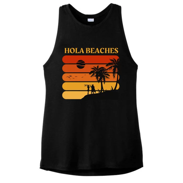 Hola Beaches Funny Beach Vacation Ladies Tri-Blend Wicking Tank