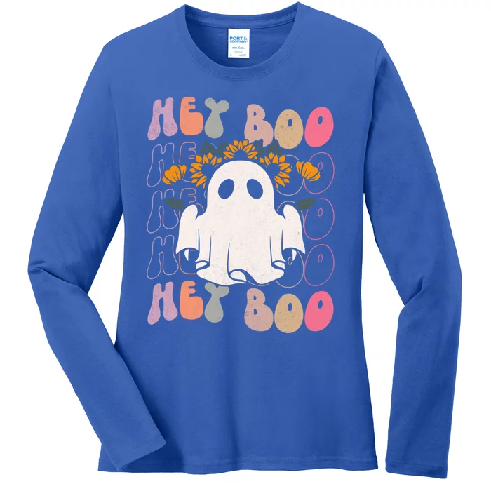 Hey Boo Funny Scary Ghost Halloween Spooky Season Gift Ladies Long Sleeve Shirt