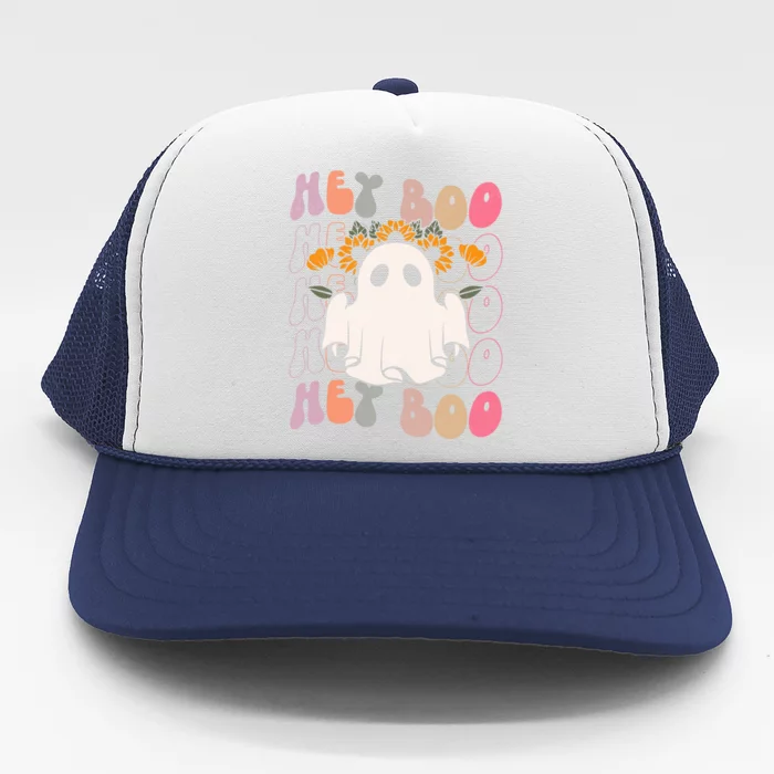 Hey Boo Funny Scary Ghost Halloween Spooky Season Gift Trucker Hat