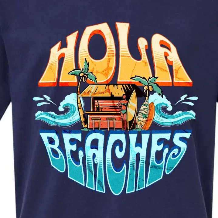 Hola Beaches Funny Aloha Beach Family Summer Vacation Trip Gift Sueded Cloud Jersey T-Shirt