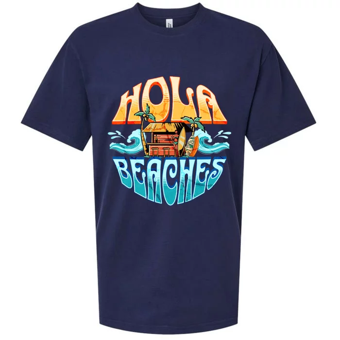 Hola Beaches Funny Aloha Beach Family Summer Vacation Trip Gift Sueded Cloud Jersey T-Shirt