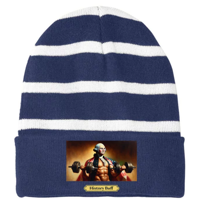 History Buff Funny George Washington Striped Beanie with Solid Band