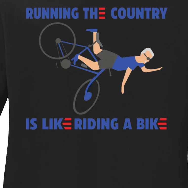 Horrible Biden Falling From Bike Ladies Long Sleeve Shirt