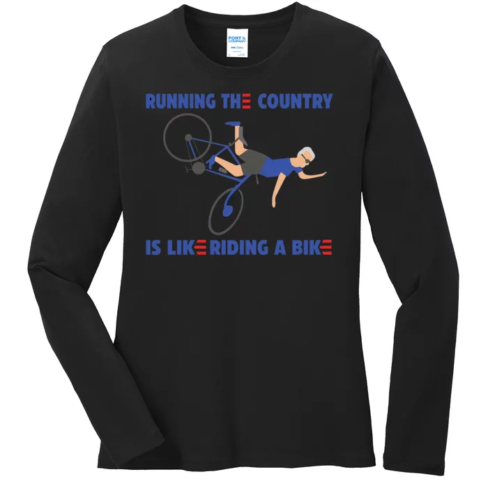 Horrible Biden Falling From Bike Ladies Long Sleeve Shirt