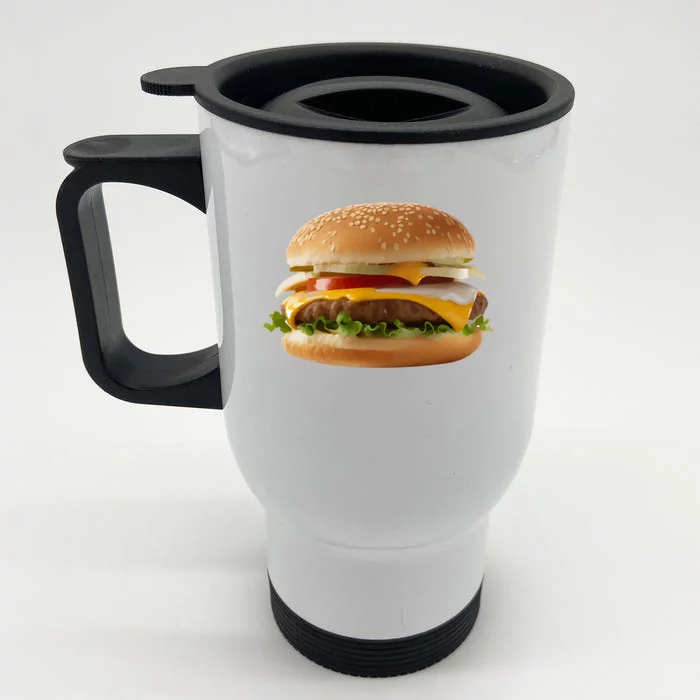 Hamburger Burger Food Day Buns Cheeseburger Grilling Outdoor Cool Gift Front & Back Stainless Steel Travel Mug