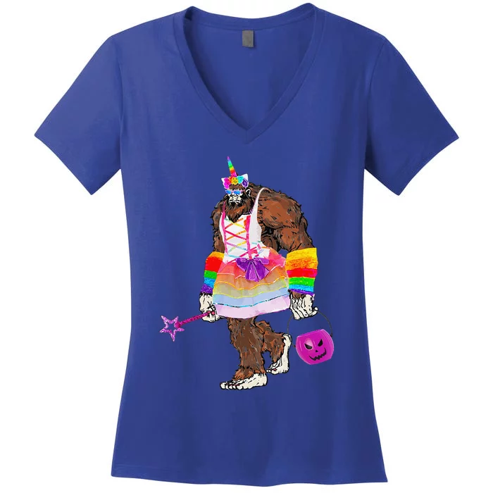 Halloween Bigfoot Funny Unicorn Costume TrickorTreat Gift Women's V-Neck T-Shirt