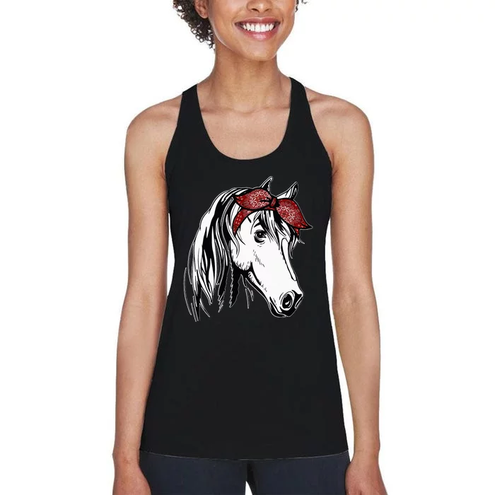 Horse Bandana for Equestrian Horseback Riding Horse Lover Women's Racerback Tank