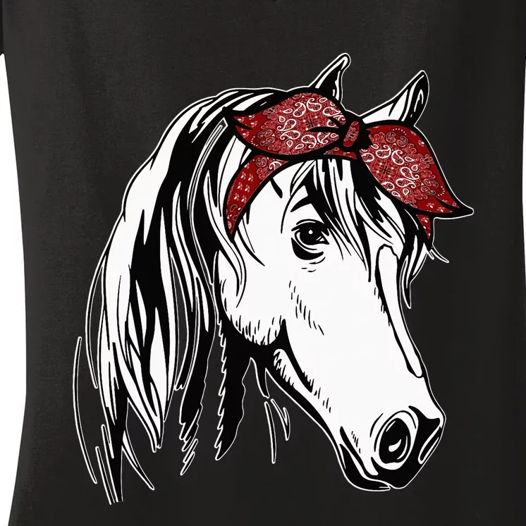 Horse Bandana for Equestrian Horseback Riding Horse Lover Women's V-Neck T-Shirt