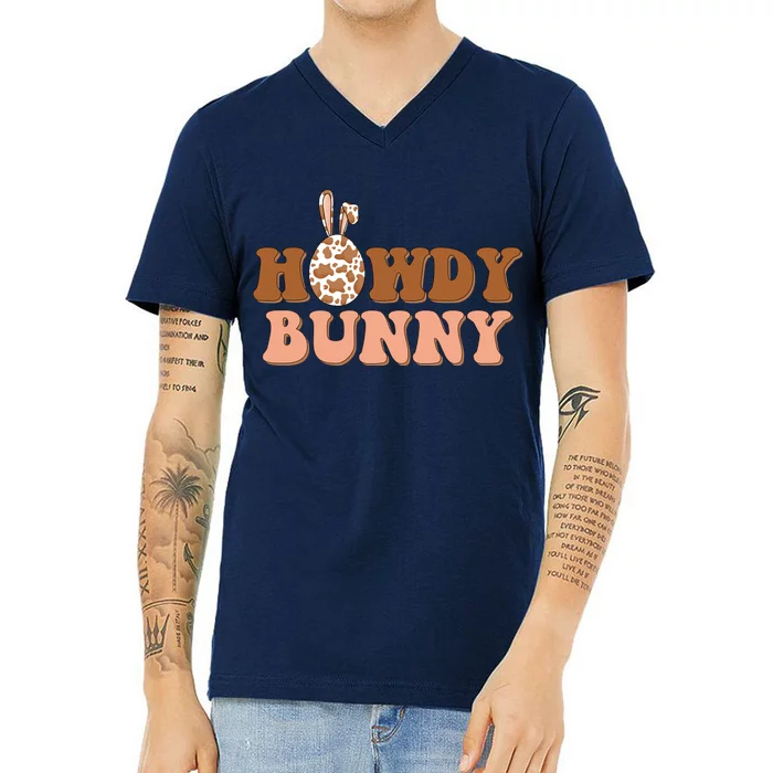 Howdy Bunny Funny Cute Cowboy Cowgirl Easter V-Neck T-Shirt