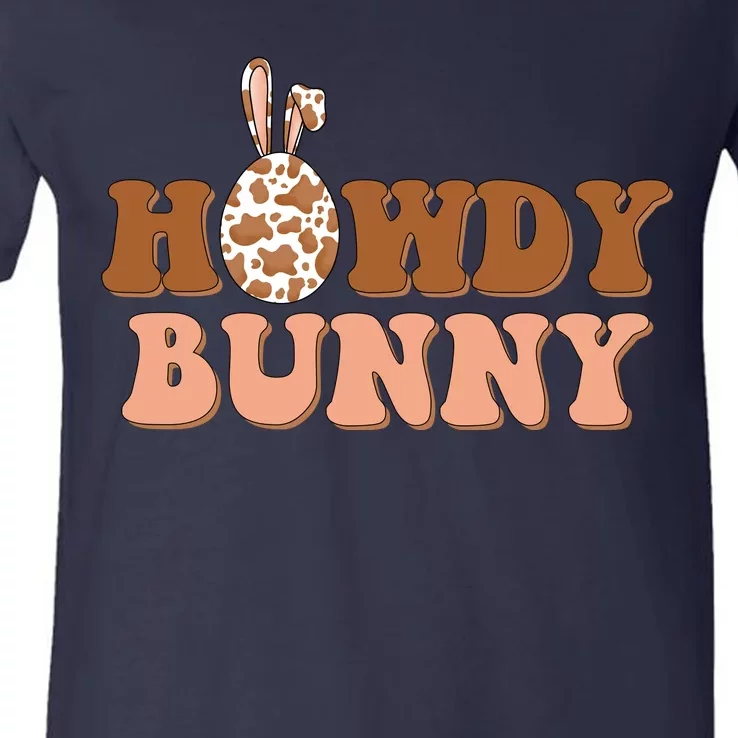 Howdy Bunny Funny Cute Cowboy Cowgirl Easter V-Neck T-Shirt