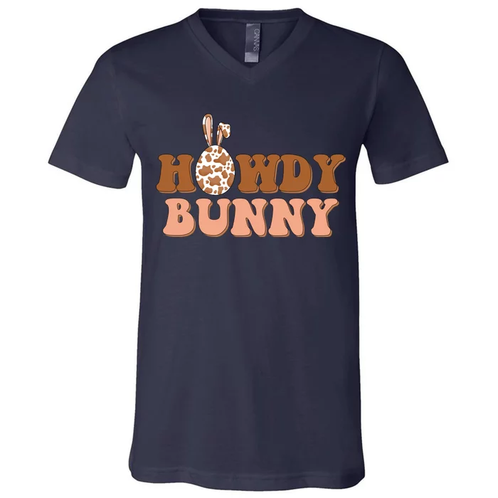 Howdy Bunny Funny Cute Cowboy Cowgirl Easter V-Neck T-Shirt