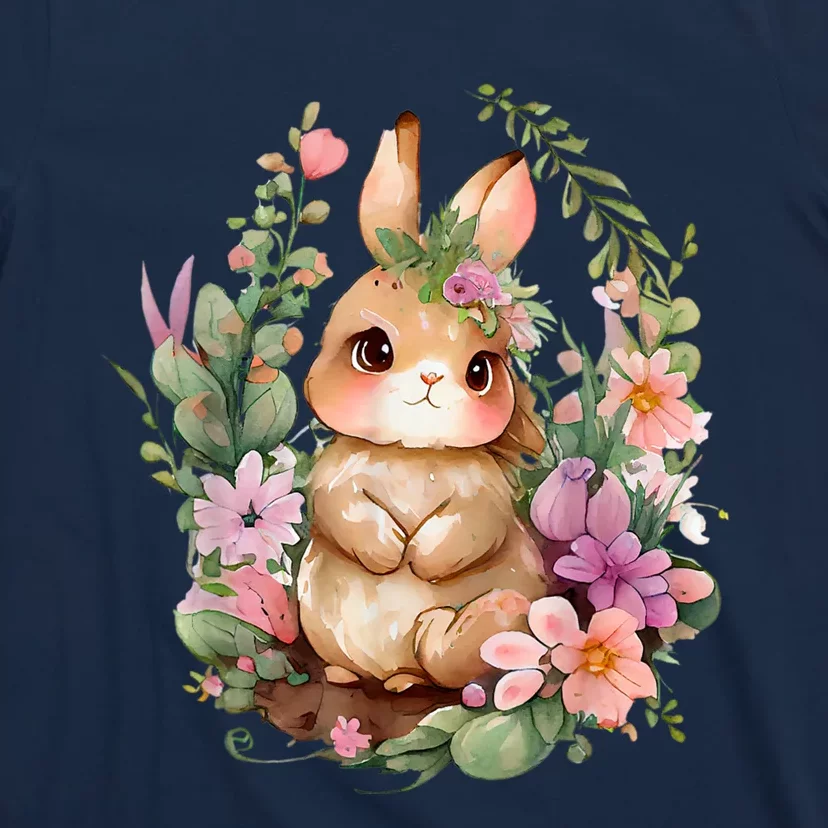 Happy Bunny Flower Graphic Easter Bunny Rabbit Women T-Shirt