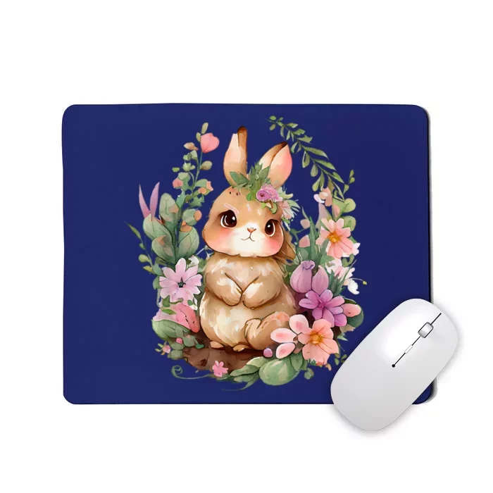 Happy Bunny Flower Graphic Easter Bunny Rabbit Women Mousepad