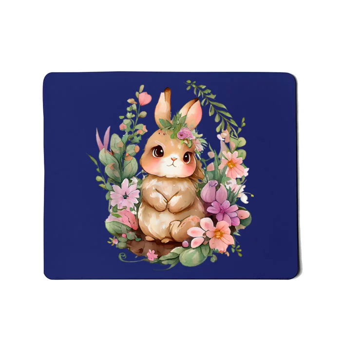 Happy Bunny Flower Graphic Easter Bunny Rabbit Women Mousepad