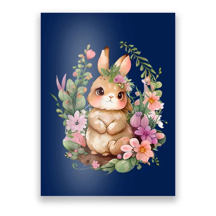 Happy Bunny Flower Graphic Easter Bunny Rabbit Women Poster