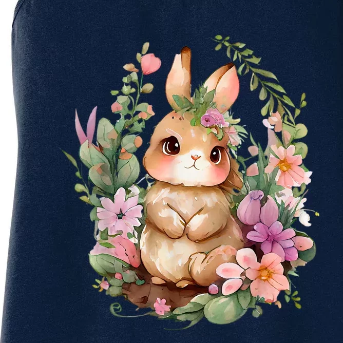 Happy Bunny Flower Graphic Easter Bunny Rabbit Women Women's Racerback Tank