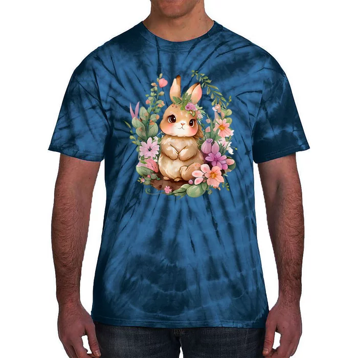 Happy Bunny Flower Graphic Easter Bunny Rabbit Women Tie-Dye T-Shirt