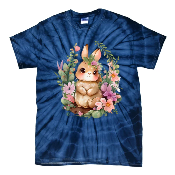 Happy Bunny Flower Graphic Easter Bunny Rabbit Women Tie-Dye T-Shirt