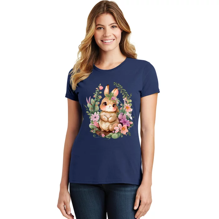 Happy Bunny Flower Graphic Easter Bunny Rabbit Women Women's T-Shirt