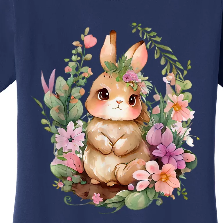 Happy Bunny Flower Graphic Easter Bunny Rabbit Women Women's T-Shirt