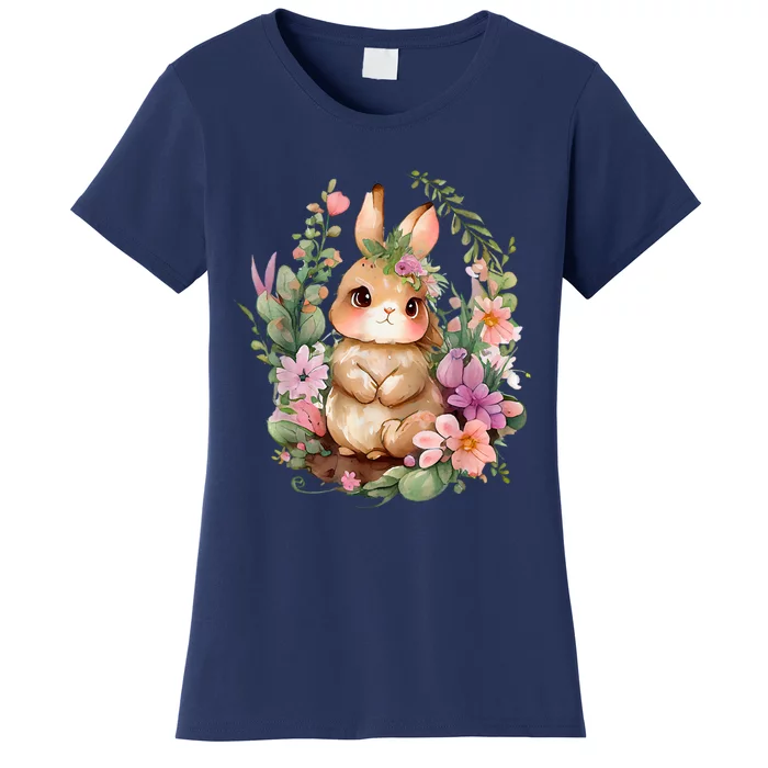 Happy Bunny Flower Graphic Easter Bunny Rabbit Women Women's T-Shirt