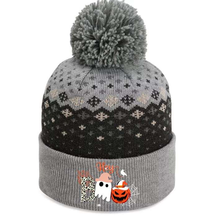 Hey Boo Funny Halloween Cute Ghost Pumpkin The Baniff Cuffed Pom Beanie