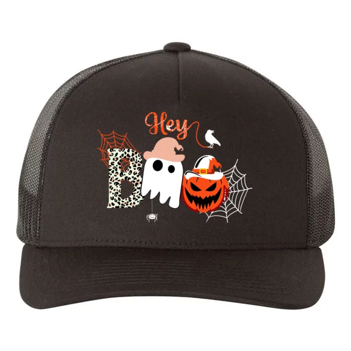 Hey Boo Funny Halloween Cute Ghost Pumpkin Yupoong Adult 5-Panel Trucker Hat