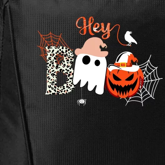 Hey Boo Funny Halloween Cute Ghost Pumpkin City Backpack