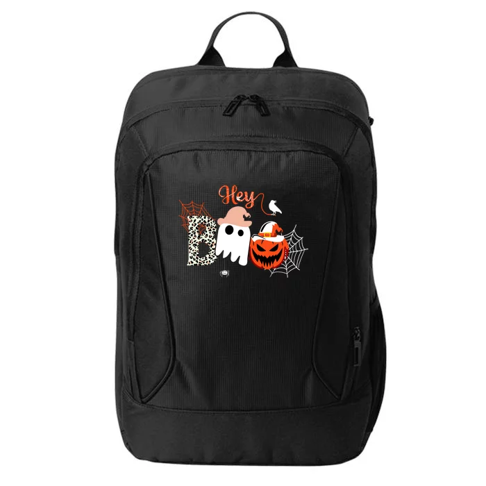 Hey Boo Funny Halloween Cute Ghost Pumpkin City Backpack