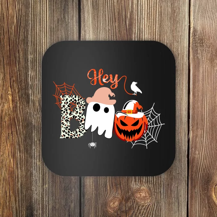 Hey Boo Funny Halloween Cute Ghost Pumpkin Coaster